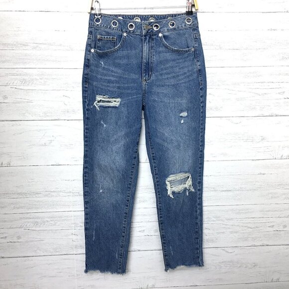 Garage Denim Women's Mom Jeans Grommet Waistband Retro Distressed size 26 - Picture 1 of 8
